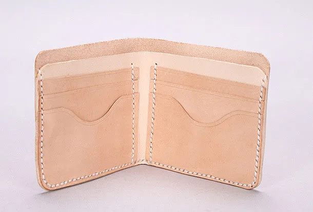 Handmade mens beige black minimalist slim leather billfold card wallet for men