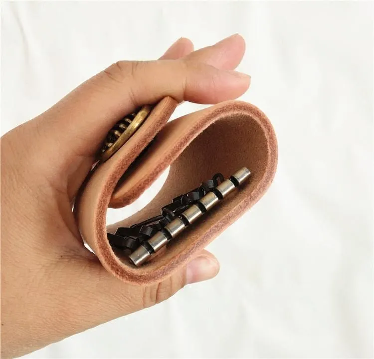 Handmade Mens Beige Leather Biker Key Wallet Cool Small Key Wallets Key Holder