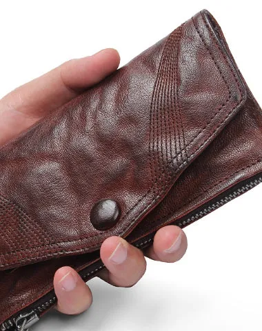 Handmade Mens Cool Long Leather Chain Wallet Cards Biker Trucker Wristlet Wallet