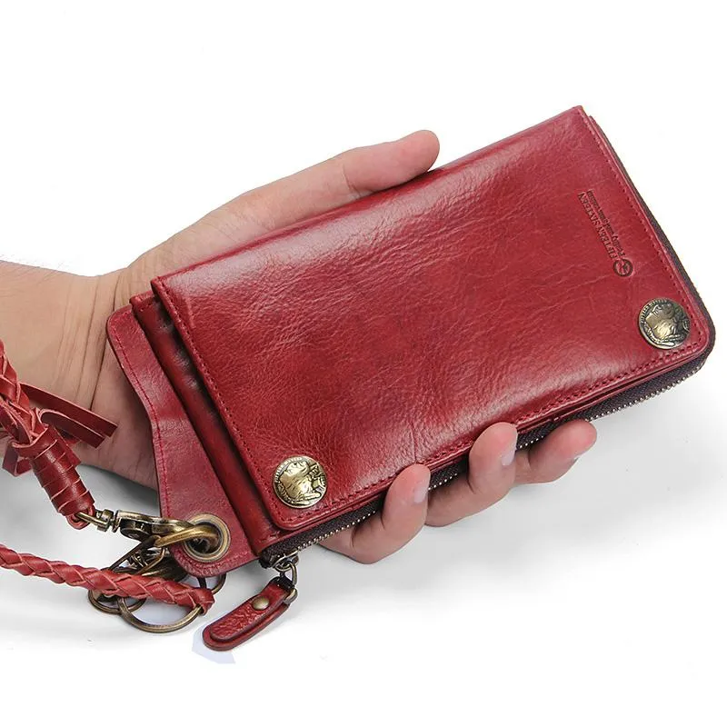 Handmade Mens Cool Long Leather Chain Wallet Cards Biker Trucker Wristlet Wallet
