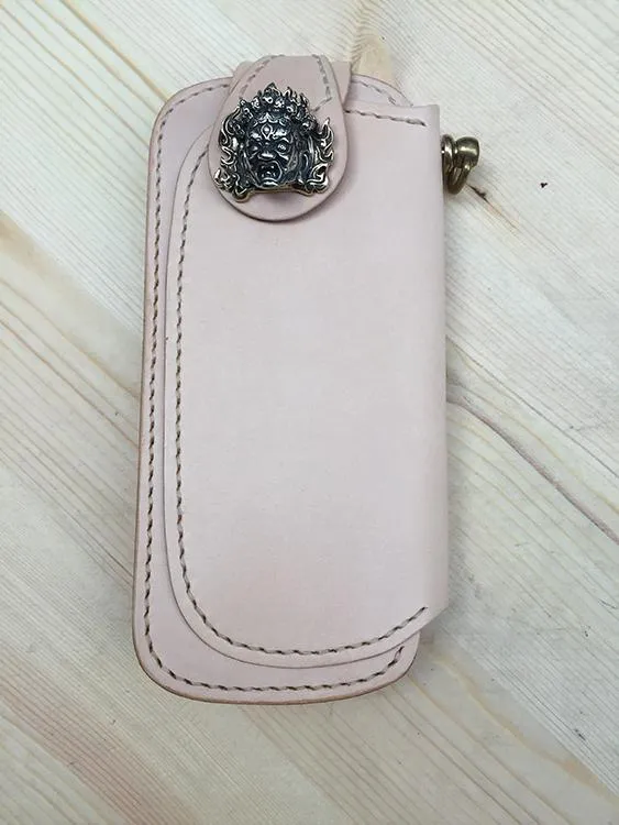 Handmade Mens Leather Biker Wallet Biker Chain Wallets Cool Long Wallet with Chain