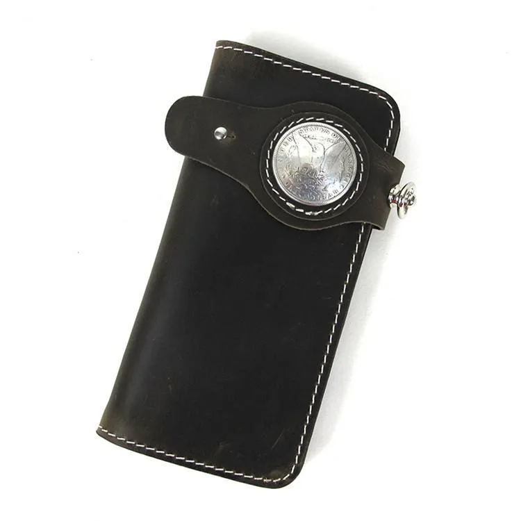 Handmade Mens Long Biker Wallet with Chain Cool Leather Biker Chain Wallet