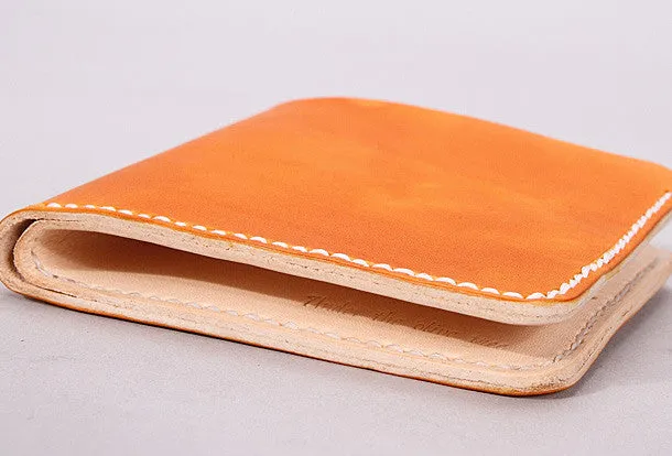 Handmade mens orange black minimalist slim leather billfold card wallet for men