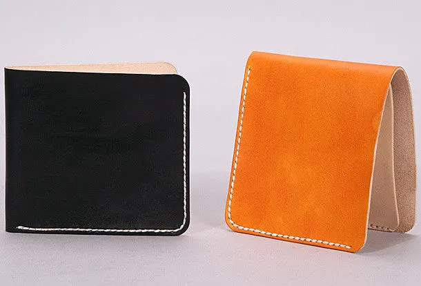 Handmade mens orange black minimalist slim leather billfold card wallet for men
