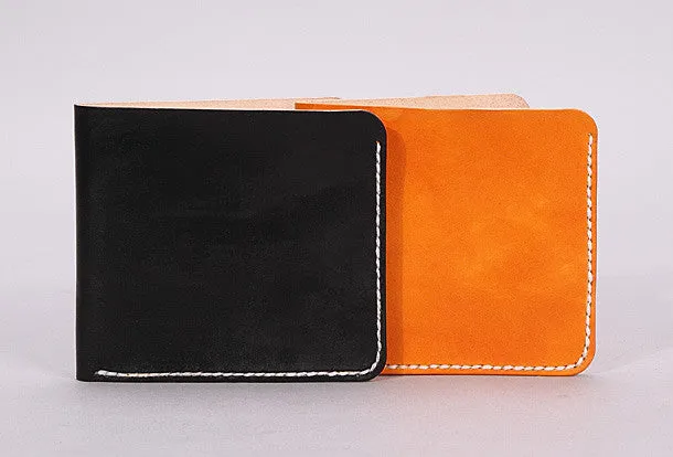 Handmade mens orange black minimalist slim leather billfold card wallet for men