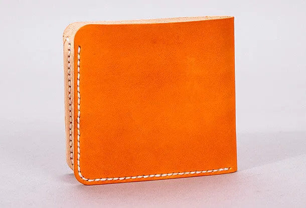 Handmade mens orange black minimalist slim leather billfold card wallet for men