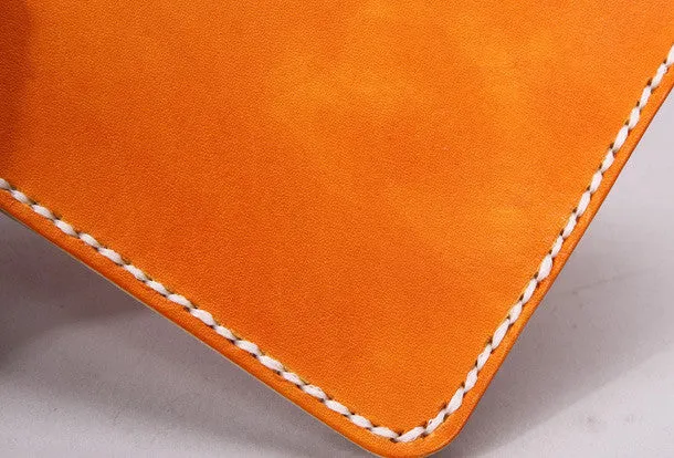 Handmade mens orange black minimalist slim leather billfold card wallet for men
