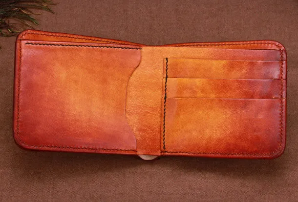 Handmade mens skull small leather wallet tooled carved billfold wallet for him