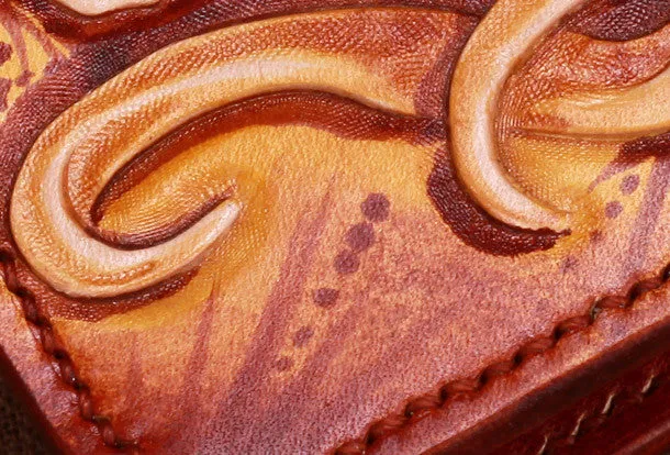 Handmade mens skull small leather wallet tooled carved billfold wallet for him