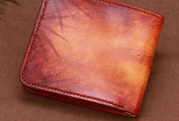 Handmade mens skull small leather wallet tooled carved billfold wallet for him
