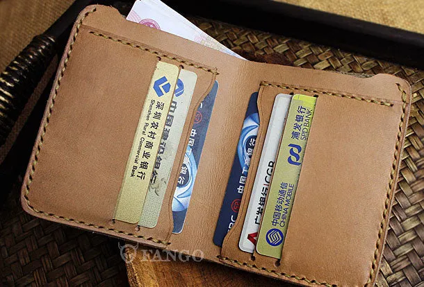 Handmade mens small leather wallet flowral leather billfold wallets for men women