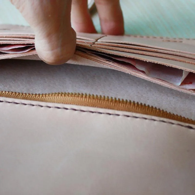 Handmade Mens Tooled Floral Beige Leather Long Biker Wallet Cool Long Chain Wallet for Men
