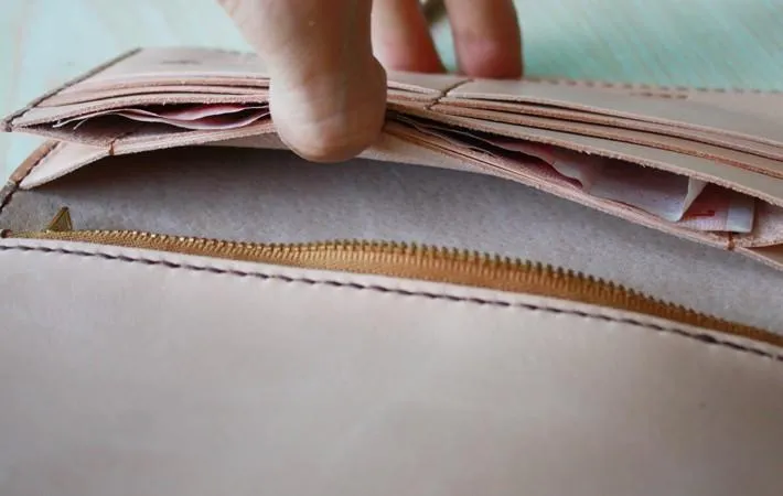 Handmade Mens Tooled Floral Beige Leather Long Biker Wallet Cool Long Chain Wallet for Men