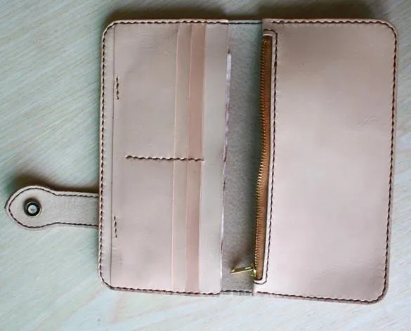 Handmade Mens Tooled Floral Beige Leather Long Biker Wallet Cool Long Chain Wallet for Men