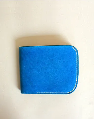 Handmade pretty blue cute leather billfold ID card holder bifold wallet for women/lady girl