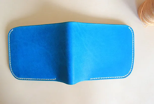 Handmade pretty blue cute leather billfold ID card holder bifold wallet for women/lady girl