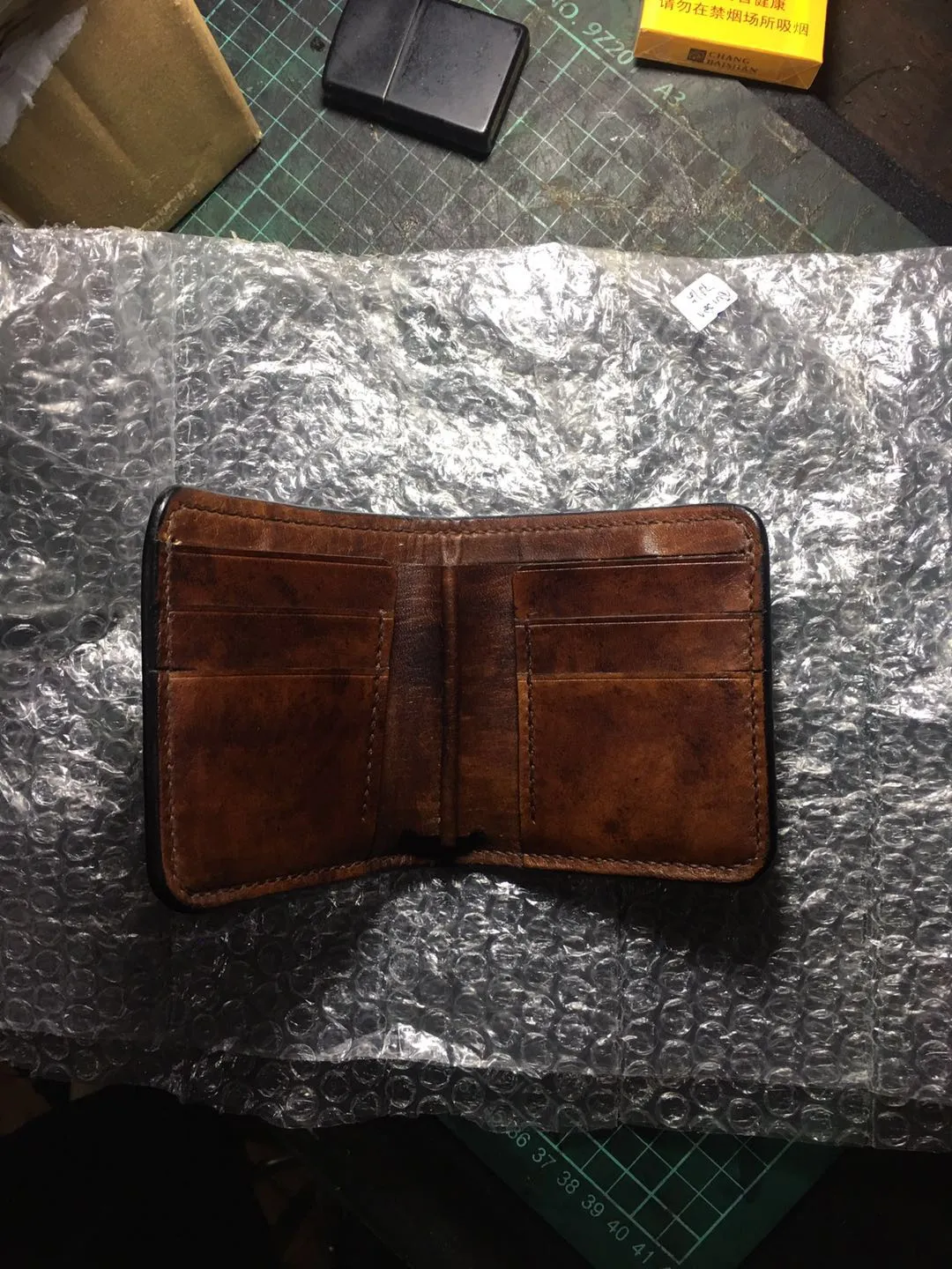 Handmade skull small leather wallet men tooled cool billfold wallet for him