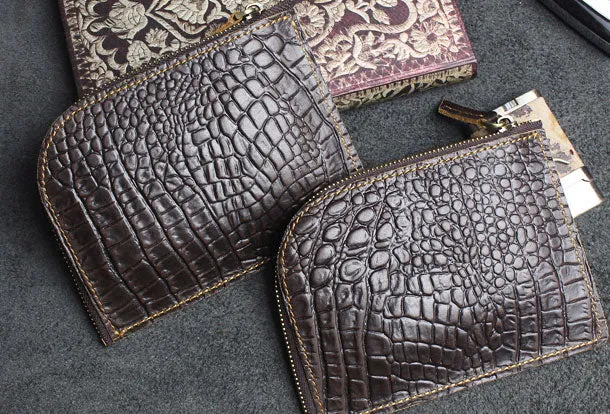 Handmade small leather change coin wallet flowral Zipper leather billfold wallet for men women