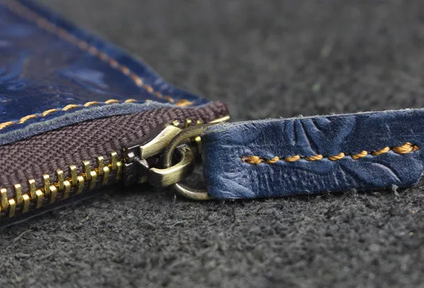 Handmade small leather change coin wallet flowral Zipper leather billfold wallet for men women
