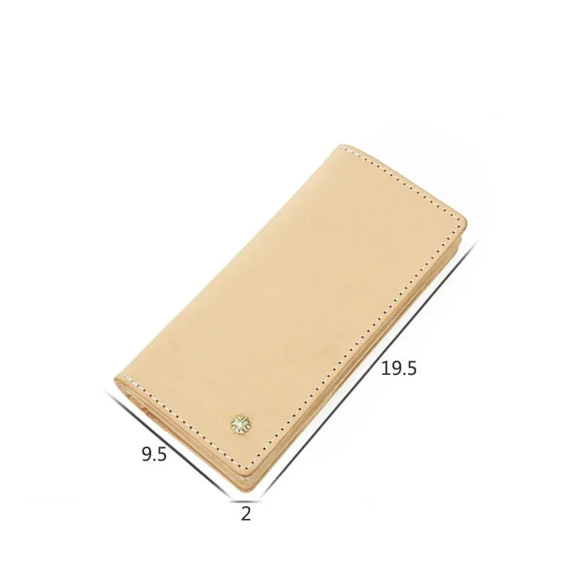 Handmade Studded Mens Light Beige Leather Long Wallets Cool Bifold Long Wallet for Men