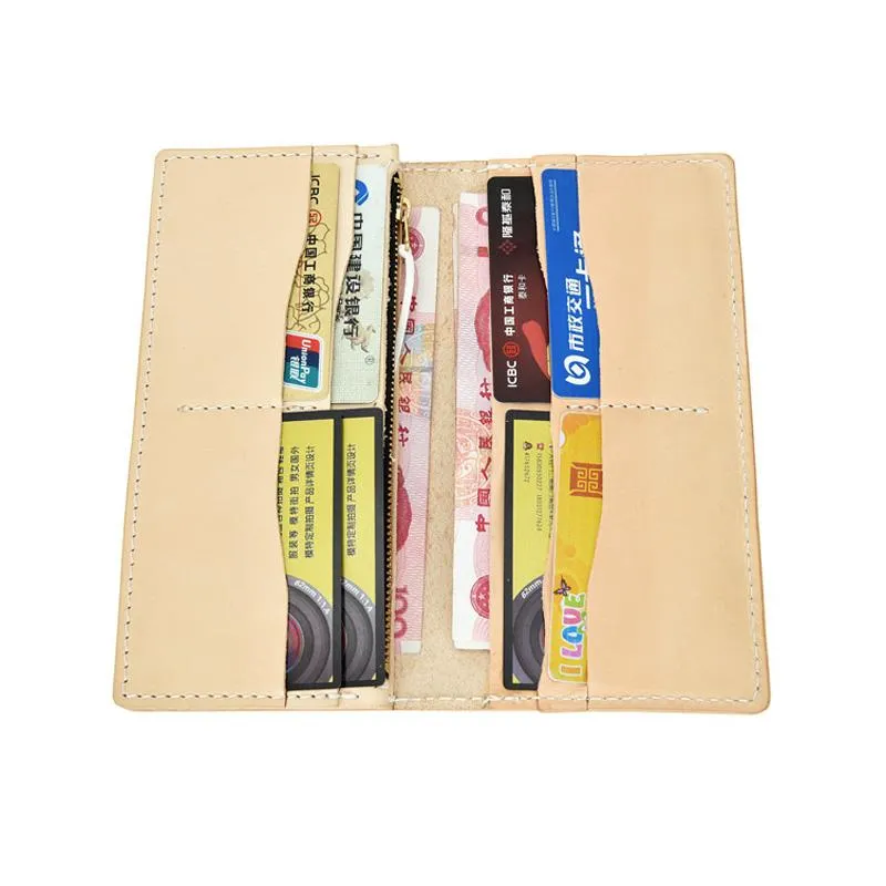 Handmade Studded Mens Light Beige Leather Long Wallets Cool Bifold Long Wallet for Men