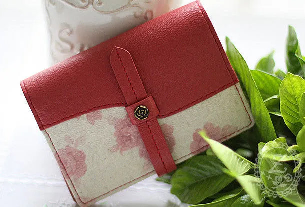 Handmade sweet cute split joint leather billfold passport bifold wallet for women/lady girl