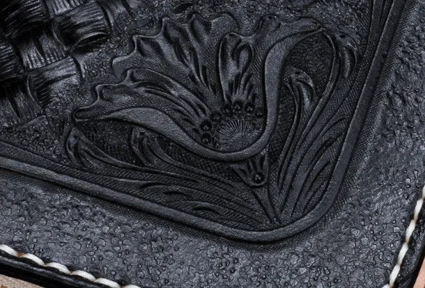 Handmade Tooled Long leather Black floral wallet leather men clutch Tooled wallet