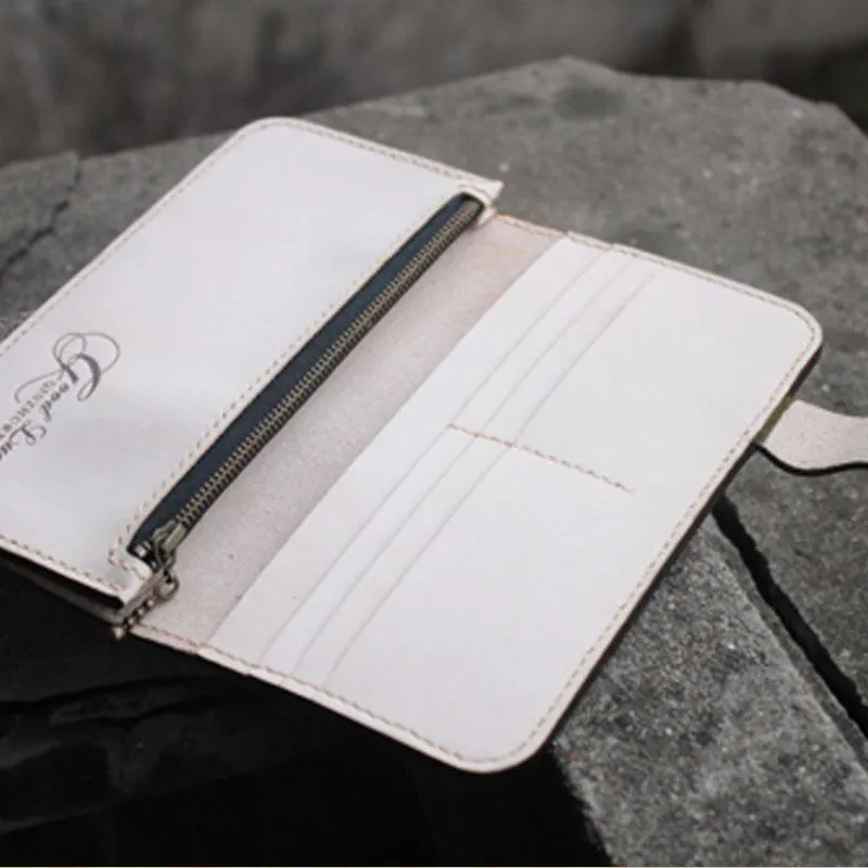 Handmade Tooled Mens Leather Long Biker Wallet Cool Long Chain Wallet for Men