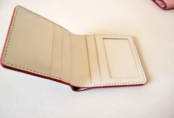 Handmade vintage blue cute leather billfold ID card holder bifold wallet for women/lady girl
