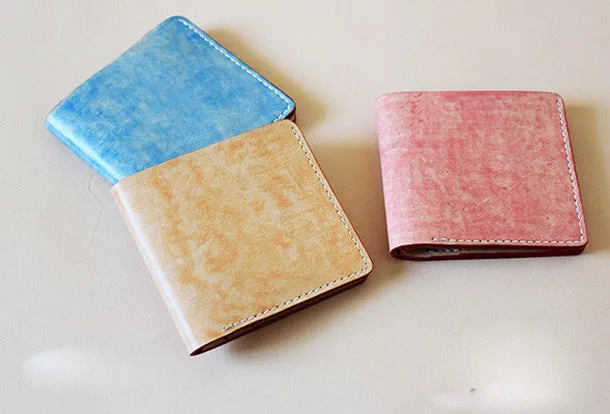 Handmade vintage blue cute leather billfold ID card holder bifold wallet for women/lady girl