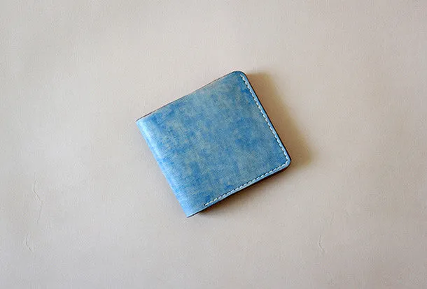 Handmade vintage blue cute leather billfold ID card holder bifold wallet for women/lady girl