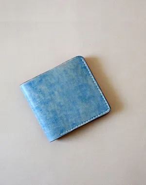 Handmade vintage blue cute leather billfold ID card holder bifold wallet for women/lady girl
