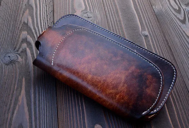 Handmade vintage dark brown leather biker wallet bifold long wallet purse clutch for men