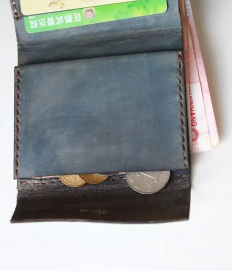 Handmade Vintage Leather Mens Small Bifold Wallet Cool billfold Wallet for Men