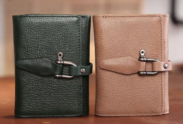 Handmade vintage purse leather wallet billfold wallet coin wallet green beige women