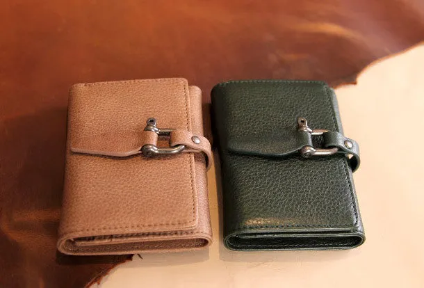 Handmade vintage purse leather wallet billfold wallet coin wallet green beige women