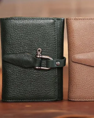 Handmade vintage purse leather wallet billfold wallet coin wallet green beige women