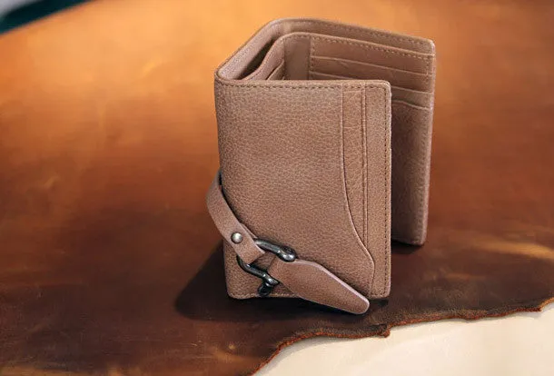 Handmade vintage purse leather wallet billfold wallet coin wallet green beige women