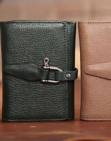 Handmade vintage purse leather wallet billfold wallet coin wallet green beige women