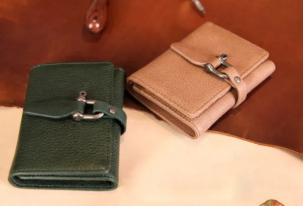 Handmade vintage purse leather wallet billfold wallet coin wallet green beige women