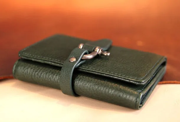 Handmade vintage purse leather wallet billfold wallet coin wallet green beige women