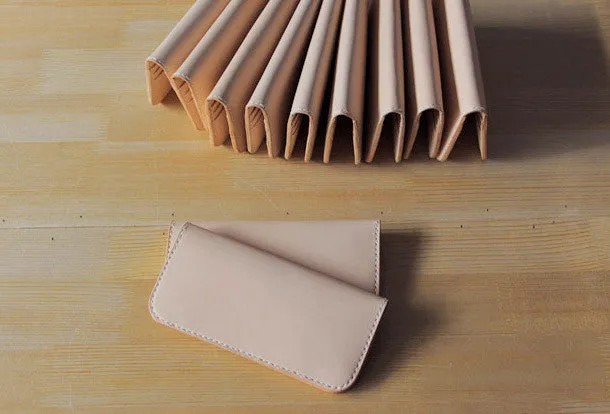 Handmade vintage purse leather wallet long phone wallet clutch wallet beige women men