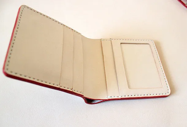 Handmade vintage red cute leather billfold ID card holder bifold wallet for women/lady girl