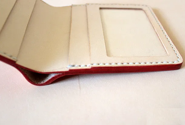 Handmade vintage red cute leather billfold ID card holder bifold wallet for women/lady girl