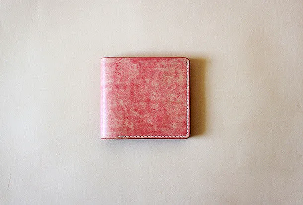 Handmade vintage red cute leather billfold ID card holder bifold wallet for women/lady girl