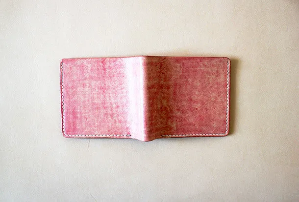 Handmade vintage red cute leather billfold ID card holder bifold wallet for women/lady girl