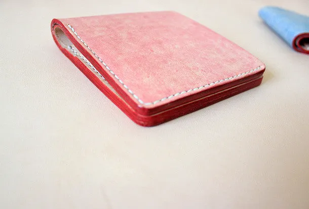 Handmade vintage red cute leather billfold ID card holder bifold wallet for women/lady girl