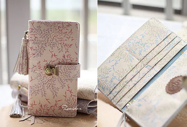 Handmade vintage womens leather long wallet Long bifold wallet for women