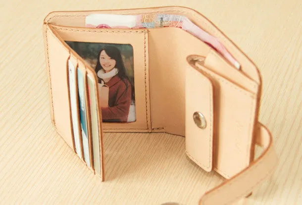 Handmade women billfold leather wallet beige vintage brown navy billfold wallet for her