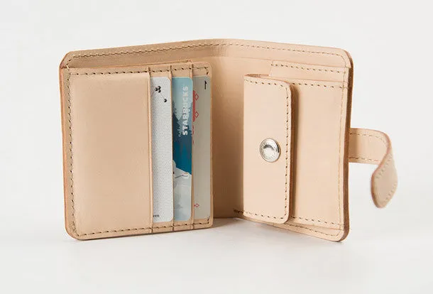 Handmade women billfold leather wallet beige vintage brown navy billfold wallet for her